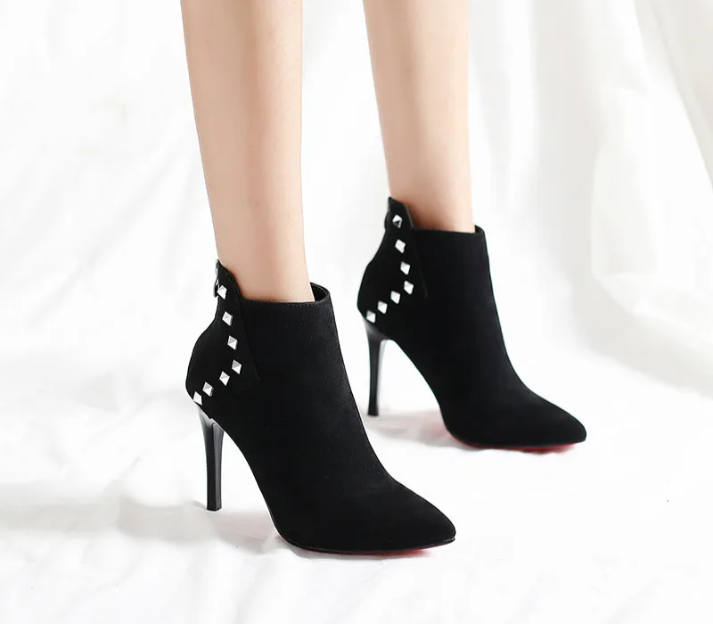 

Brand Design Contracted Solid Black Women Pointed Toe Stiletto High Heels Shoes Booties Woman Boots Ladies Shoes