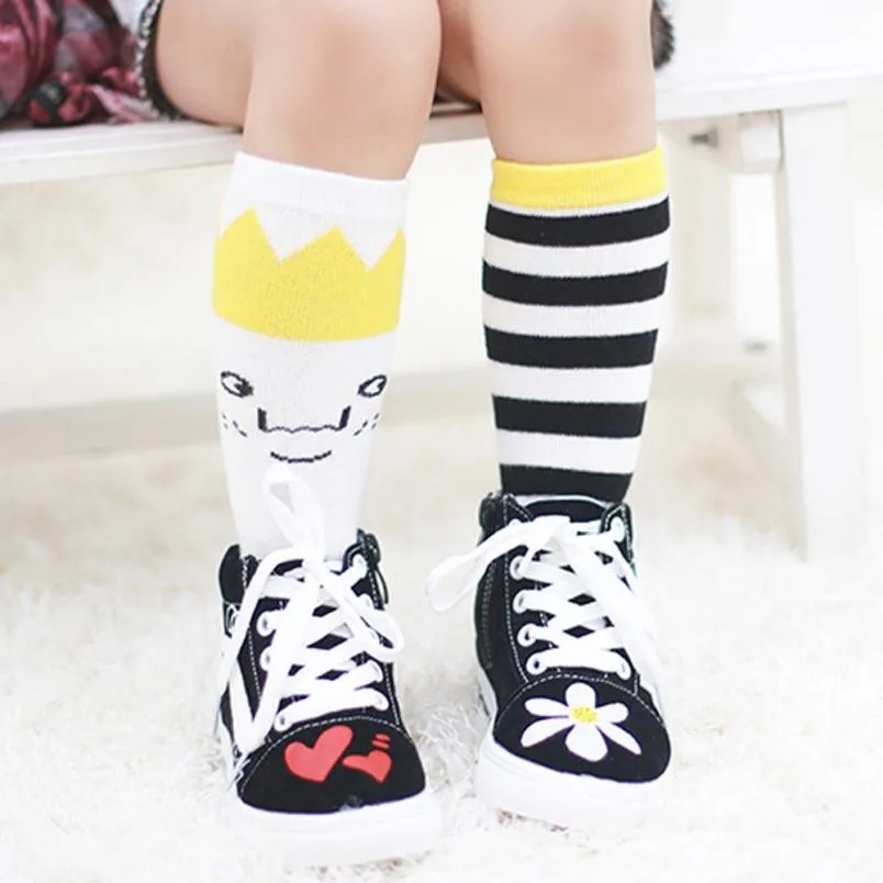 

Newborn Baby Boys Girls Stripe Cartoon Crown Medium Socks For Infant Baby Kids