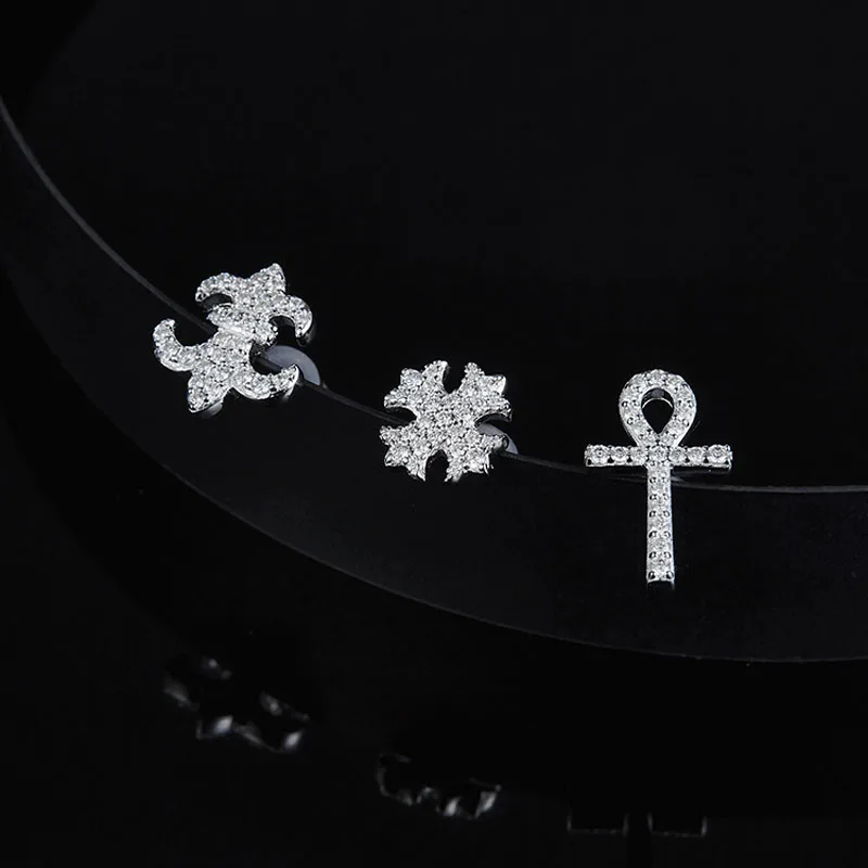 SLJELY 3 шт./компл. 925 стерлингового серебра полный Циркон CZ Крест-Анкх серьги-гвоздики наборы женские брендовые дизайнерские модные вечерние ювелирные изделия