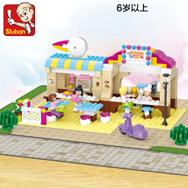 

Lu Ban Building Block B0530 Girl Series Children Alpinia Oxyphylla Plastic Assembling Building Block Toys Open-air Restaurant
