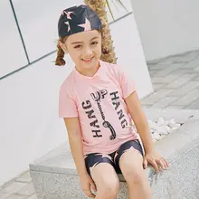 Милый розовый купальный костюм для девочек, детские купальные костюмы с рисунком из мультфильмов комплект из двух предметов, топ, шорты для девочек от 3 до 10 лет, детская одежда