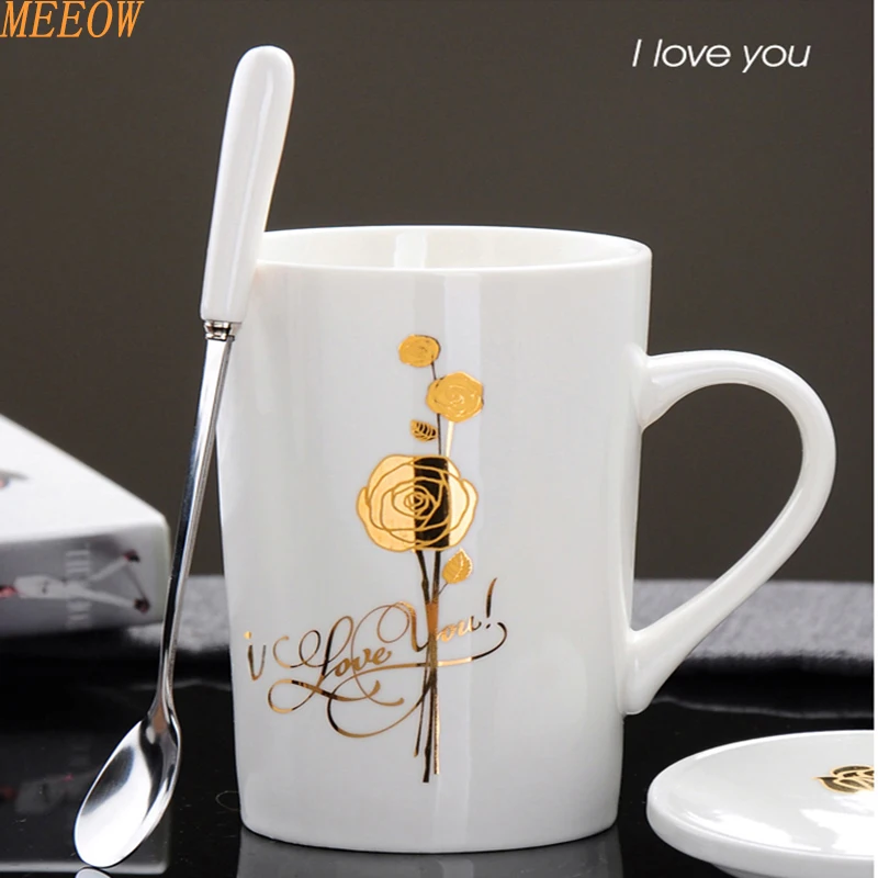 

MEEOW Golden Rose Coffee Mug Lovers Mug Newest Design Colorfull Cute Cup Fashion Ceramic Cup With Spoon And Cup over