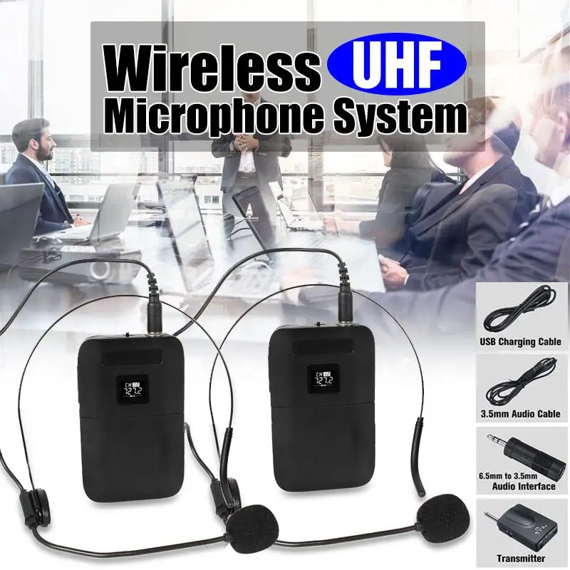 Профессиональная двухканальная Беспроводная микрофонная система UHF, микрофонный приемник, передатчик, светодиодный дисплей для микрофона