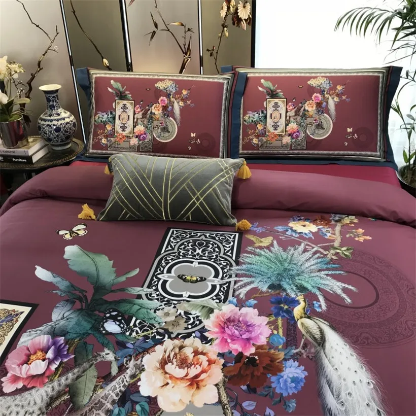 Sale Chinese Wind Animal Egyptian Cotton Royal Gongsatin Craft Extra Large Bedding, Down Quilt, Bed Sheet, Pillow Cover, 4pcs 4