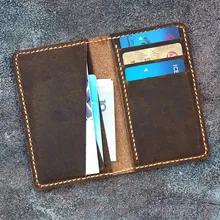Мужской минималистичный кожаный бумажник для карт/Минимальный кошелек из натуральной кожи с передним карманом/потертый кожаный мужской тонкий двойной кошелек