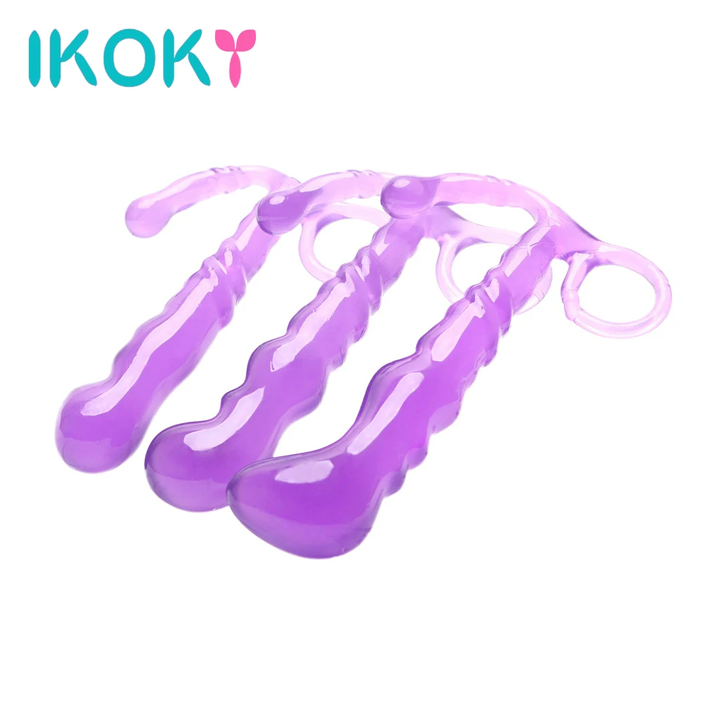 Анальная пробка IKOKY с тянущим кольцом массажер простаты анальная для начинающих