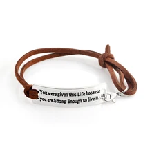 Шарм вам подарили эту жизнь, потому что вы достаточно сильны, чтобы проживать его браслет для мужчин черная кожа вдохновляющие ювелирные изделия