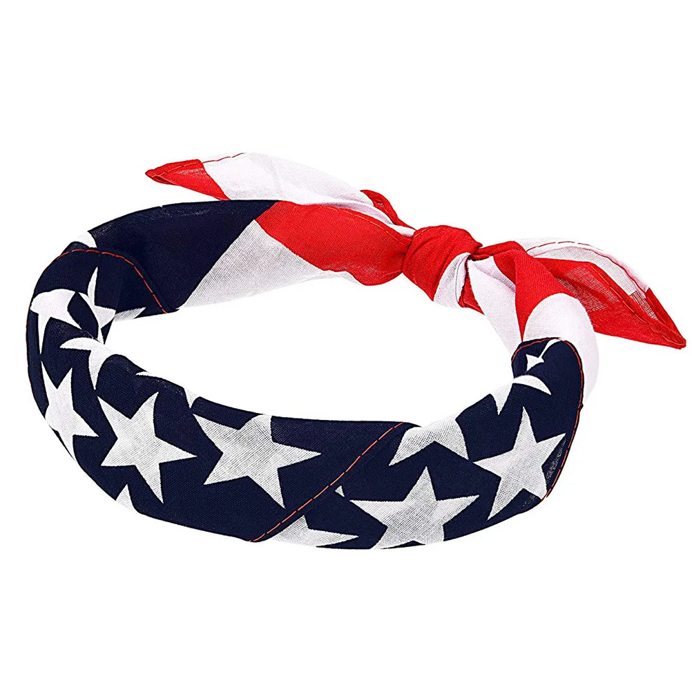 

55x55CM Unisex American Flag Stripes Star Printed Headband Bandana Cotton Sport Square Scarf Hip-Hop Wristband Hair Wrap