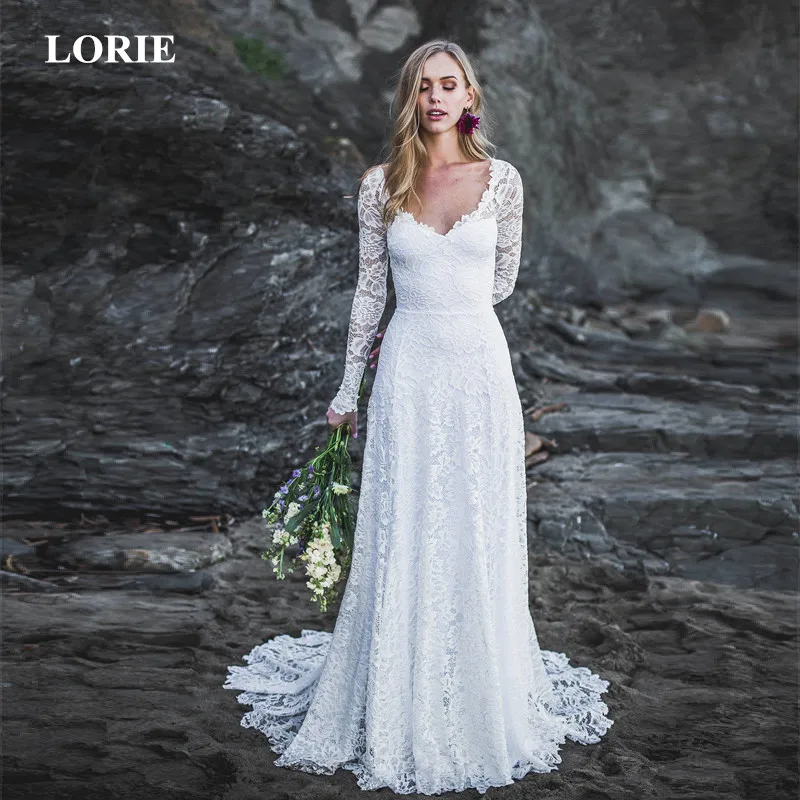 LORIE свадебное платье с открытой спиной и глубоким вырезом длинным рукавом