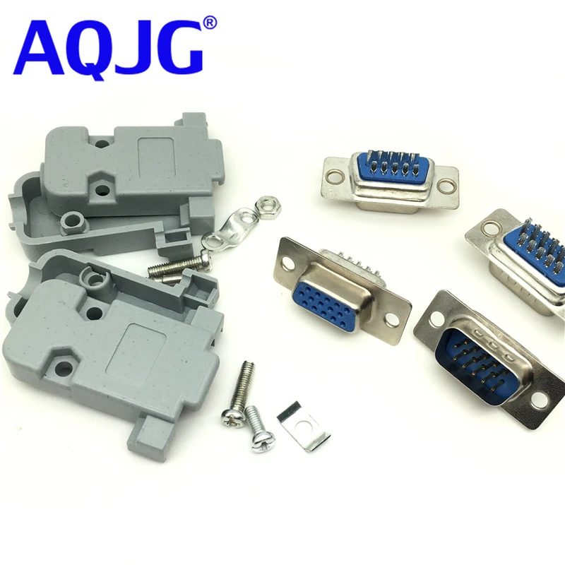

10Pcs DB15 Welded Connector VGA plug serial port DB15 adapter 3 row foot D Sub male Solder Connector + Plastic Assemble Shell