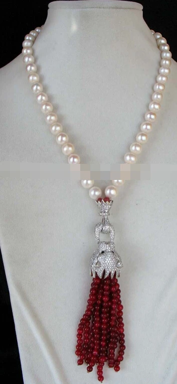 

FREE SHIPPING>>>@@ > N3294 freshwater pearl white round agate leopard clasp necklace 18