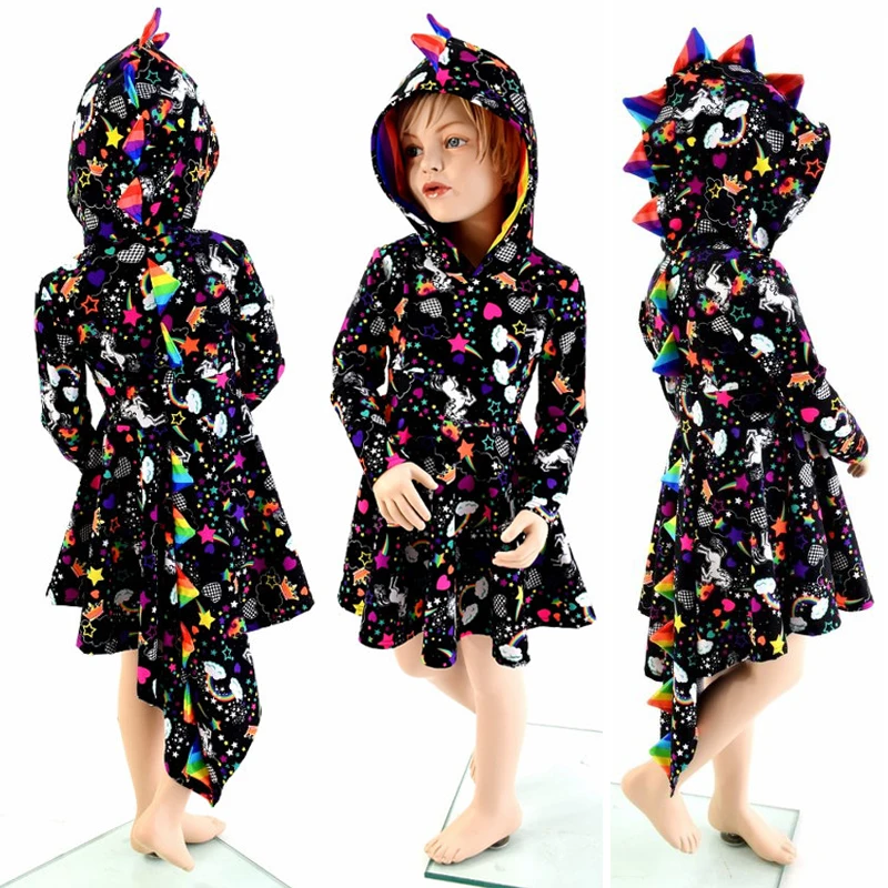 

Halloween Kid Baby Girls Hooded Coat Long Sleeve Ruffles Outfit Single Breasted High Waist Dinosaur Hoodies Cute Clothes 3-9T