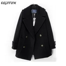 OLGITUM горячая Распродажа зимнее Новое модное женское Шерстяное Пальто двубортное Ретро шерстяное пальто одноцветное свободное шерстяное пальто размера плюс