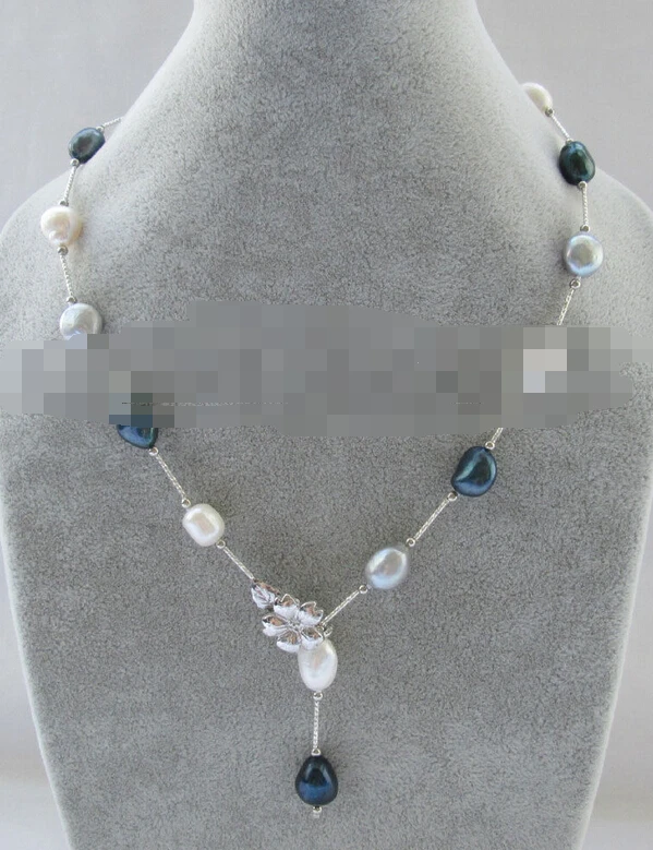 

0677 natural white gray black baroque freshwater pearl necklace