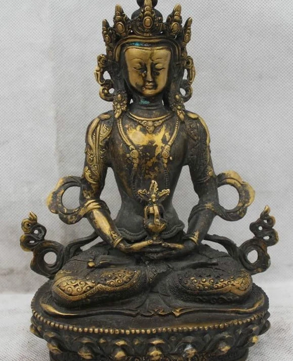 

8"Chinese Tibet Buddhism Folk Brass Lucky Amitabha longevity Buddha Statue