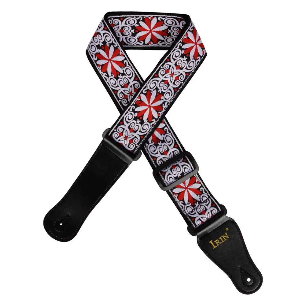 

GS-0 Fashion Adjustable Embroidery Pattern Acoustic Electric Guitar Strap Adjustable Leather End Guitar Bass Straps Belts