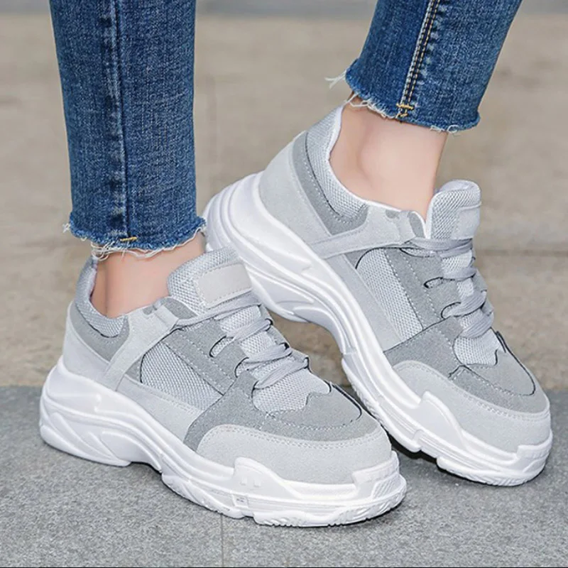 

Shoes Women Vulcanized Shoes New 2018 Autumn Casual Shoes For Woman Lace Up Suede Leather Platform Sneakers Breathable Creepers