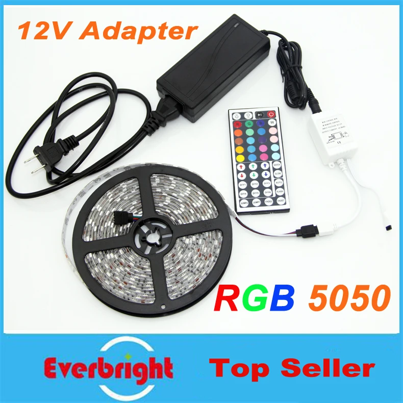 buy 5M SMD 5050 150Leds RGB LED Strips and 44 Key IR Remote Control and 12V 2A Power Supply US EU UK AU Warm white Yellow 30Leds m