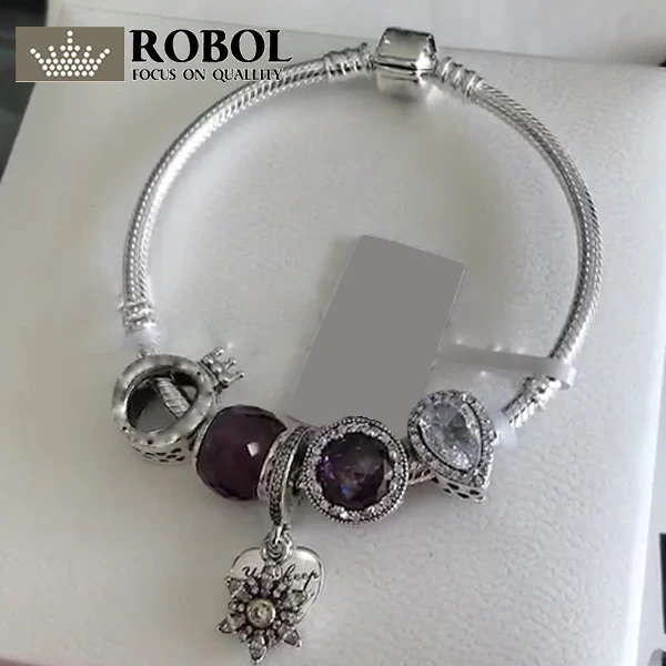 

ROBOL 100%925 Sterling Silver New 1:1 Meticulous To Pack Genuine Fashion Charm Bracelet Gift, Contact The Seller Has Video