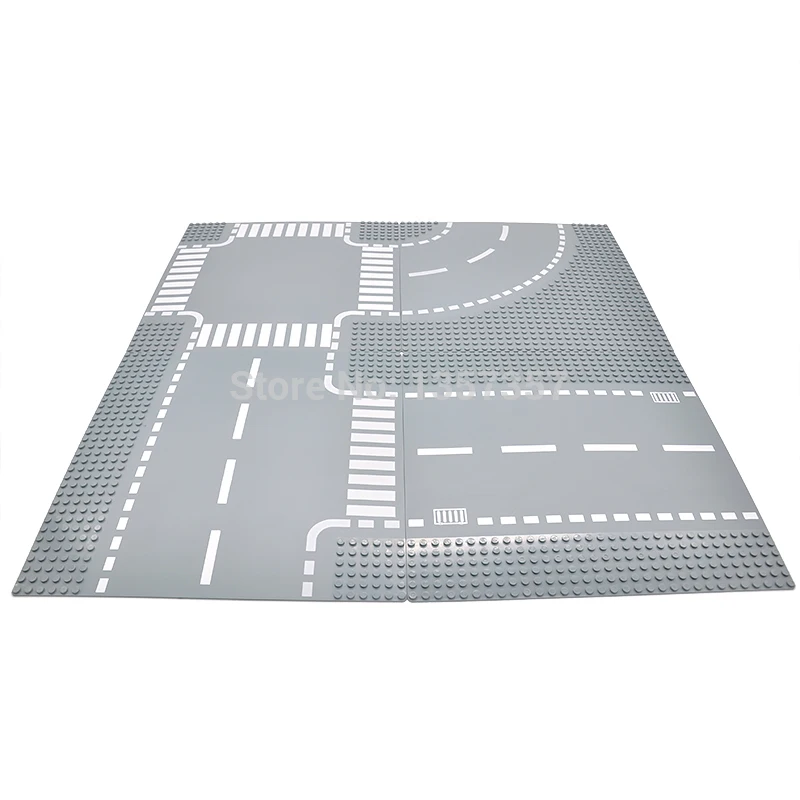 

Legoingly City Road Base Plate Straight Crossroad Curve T-Junction Street Baseplate Building Blocks Bricks Toys For Children