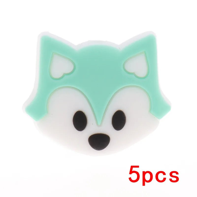 Fox-Light Green 5 шт., милые Силиконовые Прорезыватели для зубов в виде единорога, бусы, не содержит бисфенол, Детские Прорезыватели, ожерелье, сделай сам, для младенцев, Жевательная соска, цепочка, лиса, коала, сова - Цвет: Fox-Light Green
