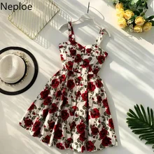 Neploe Boho, женское платье с цветочным принтом, летнее, на тонких бретелях, с v-образным вырезом, Vestidos, модное ретро пляжное платье для вечеринки, 45338