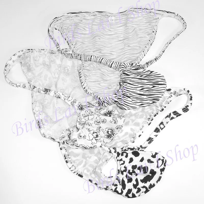 

Sexy Underwear Mens Stirng Bikini Bulge Pouch leopard zebra floral printed G7034 Black/white