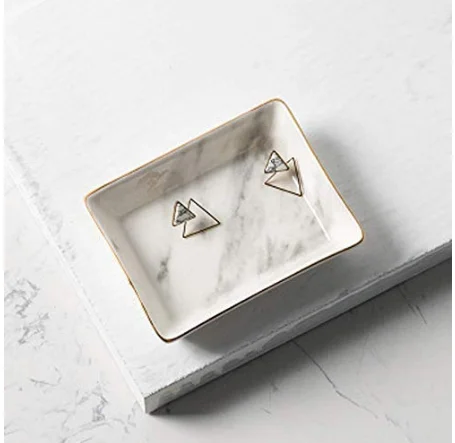 Marble Ceramic Jewelry Tray Ring Dish Ring Holder Display Organizer with Golden Edged Wedding Valentine's day Housewarming Gift02