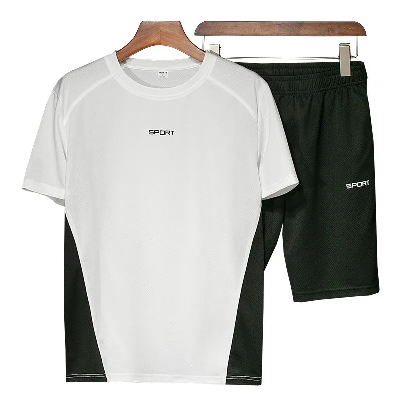 Мужская костюм 2019 новый летний из двух предметов футболка + шорты спортивная одежда спортивный костюм мужской быстросохнущая наборы Азии
