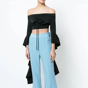 

HIGH STREET New Fashion 2020 Designer Blouse Women's Slash Neck Butterfly Sleeve Crop Top