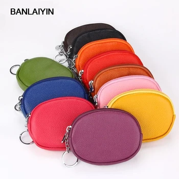 

Genuine Leather Women Men Wallets Brand Zipper Design Circle Purse Small Clutch Card Holder Coins Purses Key Ring Wallet