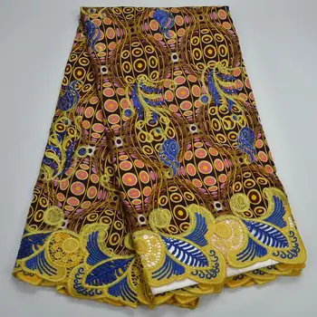 

Nigerian Ankara Print Lace Fabric 6 Yards High Quality African Wax Water Guipure cord Lace Fabrics For Dress XY11W1