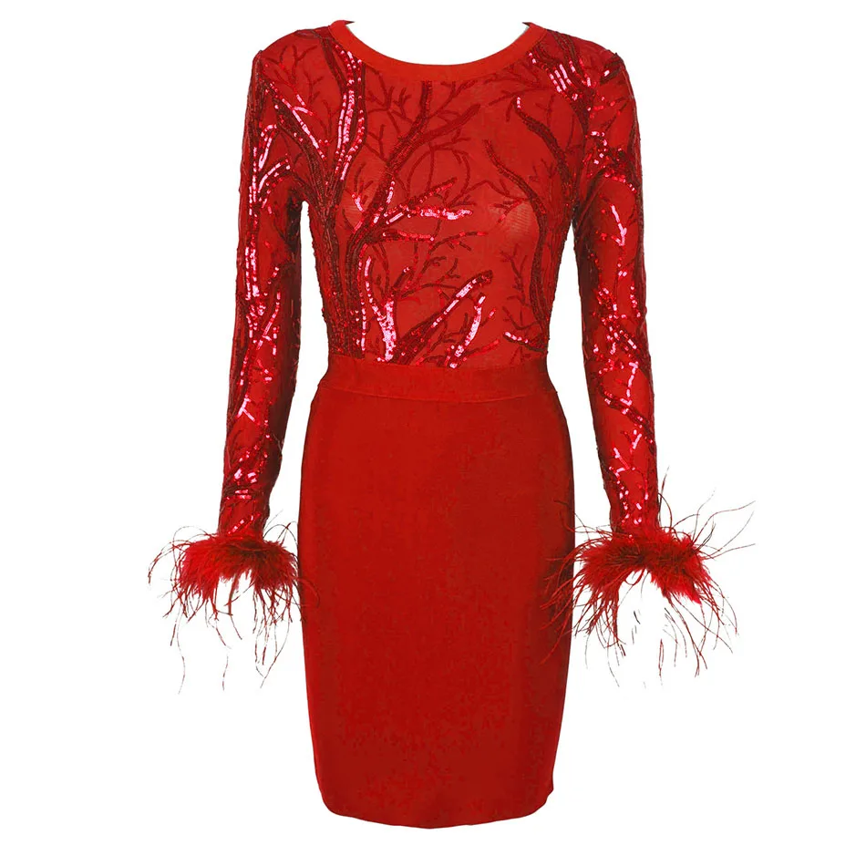 Hashupha-Elegance-Feather-Sleeve-Foil-Mini-Dress-Women-Round-Neck-Shinning-Sequined-Bodycon-Dress-Sexy-Runway (4)