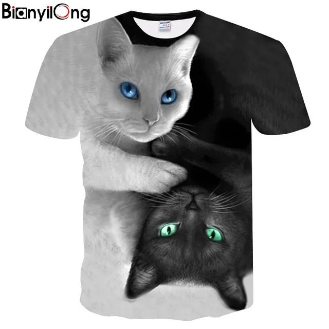 2018 New Cool T-shirt Men/Women 3d Tshirt Print two cat Short Sleeve Summer Tops Tees T shirt Fashion