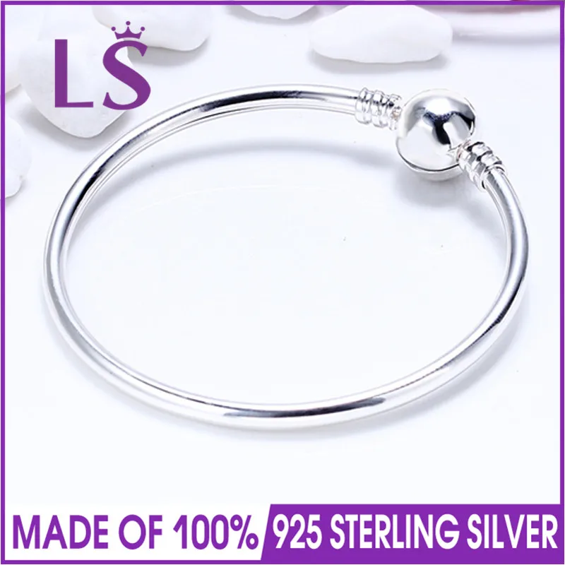 

LS Real 100% 925 Sterling-Silver-Jewelry Clear CZ Clasp Bangle Bracelet Sterling Silver Bangle Bracelet for Women Jewelry W