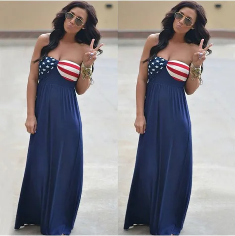 

women dresses party plus size dress american flag print sexy casual girls vintage print straight floor-length clothes elegant