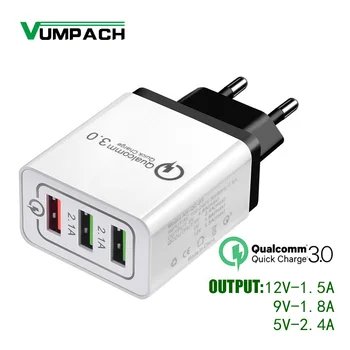 

3 Ports Quick Charge 3.0 USB Charger Power Adapter for iPhone iPad Samsung Xiaomi LG HTC Mobile Phones QC3.0 Travel Fast Charger