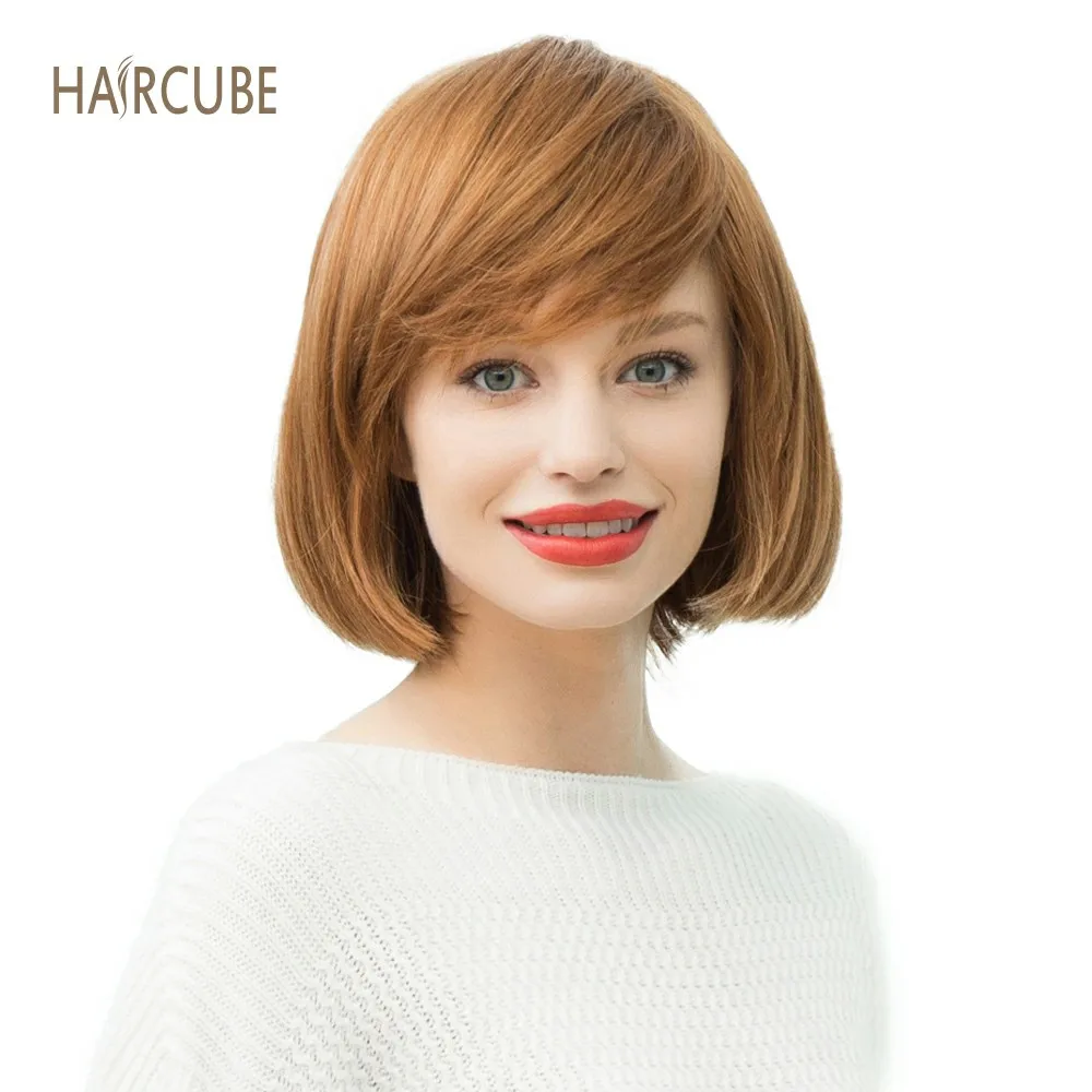 

Haircube Synthetic Brown Bob Women's Wig Mixed 50% Real Human Hair Natural Looking and Long Lasting Styling Easy to Wear