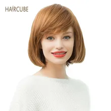 Лучший! Haircube Синтетический парик Brown Bob женский смешанный 50% натуральные человеческие волосы