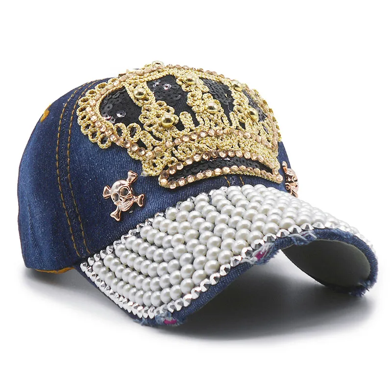 Women Caps Bling Pearl Sequins Hip Hop Caps Snap Back Female Luxury Baseball Caps 