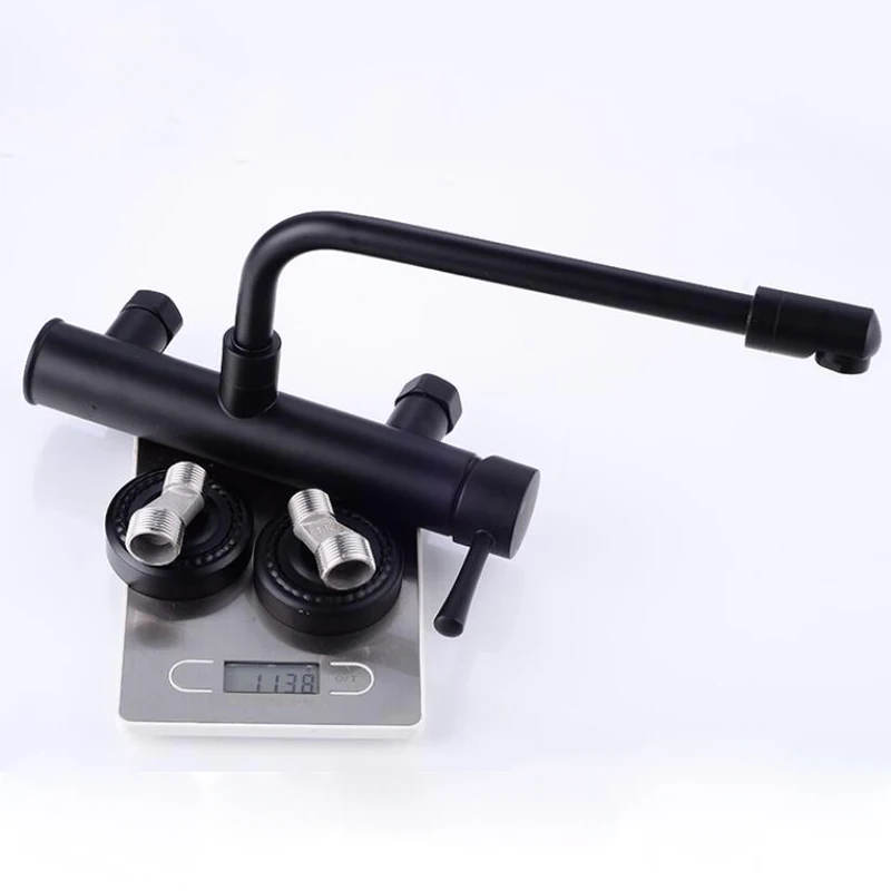  New Arrival Brass Wall Mounted Black Kitchen Mixers Dual Hole Single Handle Kitchen Faucets B3302 - 32995003377