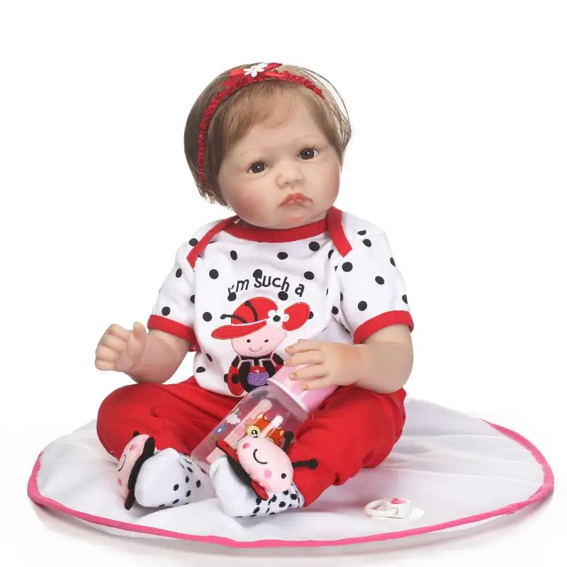 

Npkcollection 55cm new popular fiber hair cotton body lifelike newborn baby girl Children's Day gift silicone baby dolls reborn