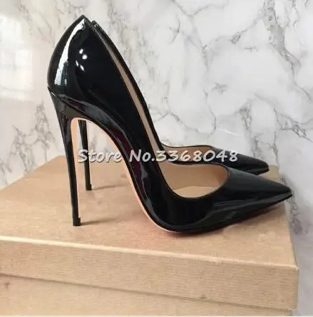 

Black Nude Patent Leather High Heel Pumps 12cm Pointed Toe Stiletto Heels Banquet Dress Shoes Plus Size Office Ladies Shoes