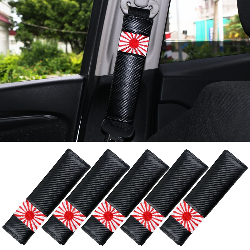 5pcs/set Car Carbon Fiber Safety Seat Belt Shoulders Pad Truck Strap