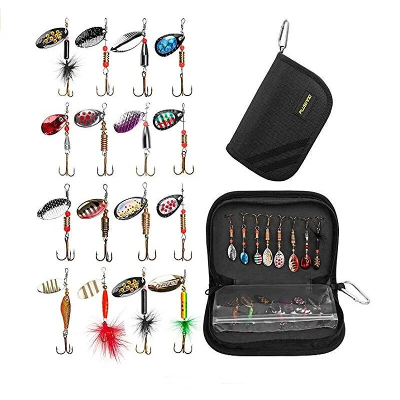 Fishing Lure for Bass 16pcs Spinner Lures with Portable Carry Bag,Bass