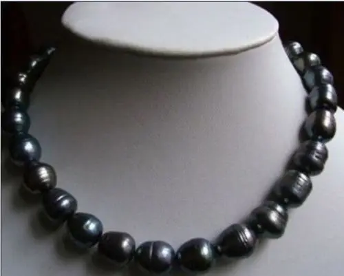 

Free shipping@@@@@ NEW 11-13MM NATURAL TAHITIAN BLACK BAROQUE PEARL NECKLACE