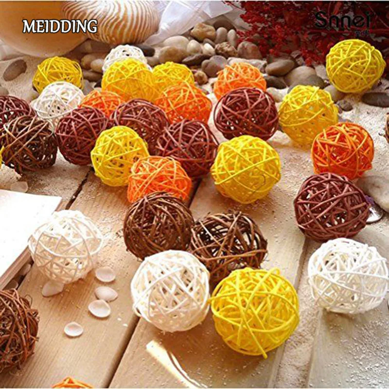 MEIDDING 20PC 5CM Rattan ball Wicker Rattan Ball Twig Autumn Wood For
