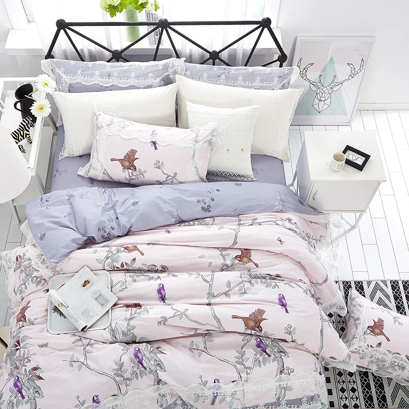 

100%cotton bedding set King Queen Double size bed for girl super soft bedclothes Duvet Cover sheets pillowcase 4pc Linens