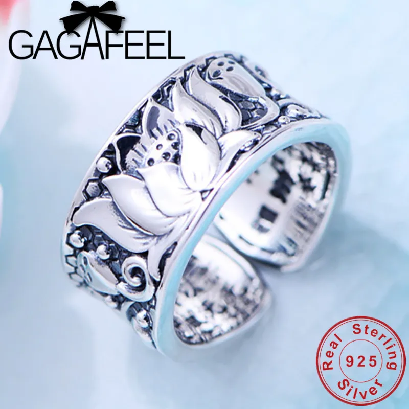 

GAGAFEEL S999 Sterling Silver Open Lotus Rings for Men Women Wholesale Exquisite Thai Silver Jewelries