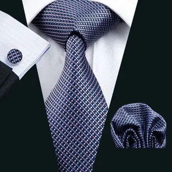 

Ls-660 Men`S Tie 100% Silk Plaid Classic Jacquard Woven Tie+Hanky+Cufflinks Set For Man Formal Wedding Business Party